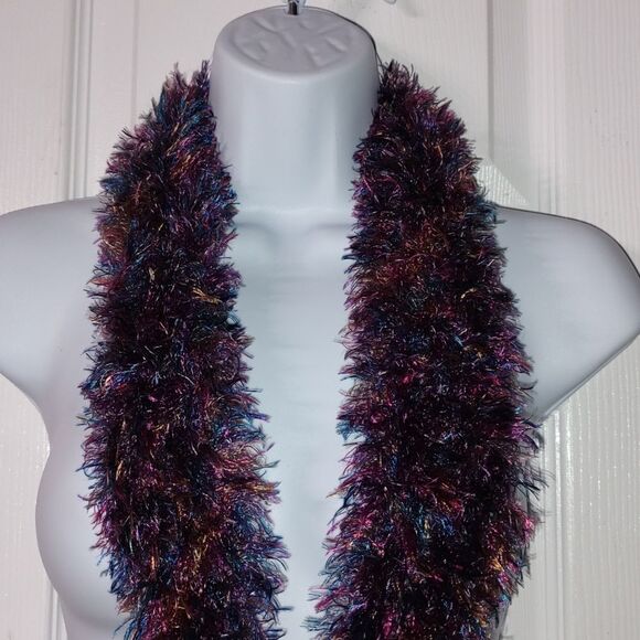 Multicolor super soft fuzzy scarf purple, teal , pinks, light gold etc - Picture 5 of 6